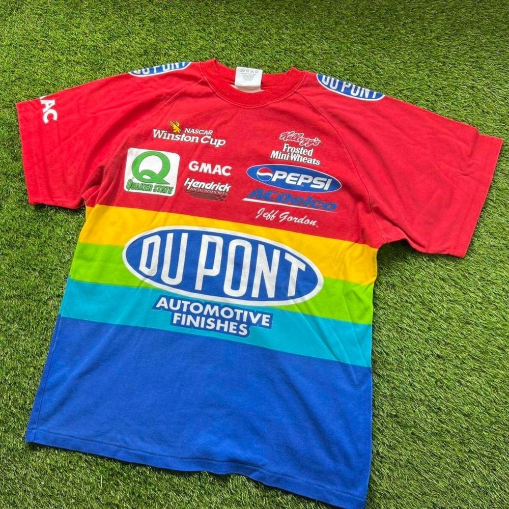 Vintage 1998 NASCAR Jeff Gordon DuPont Racing Rainbow Chase Authentics Tshirt XL